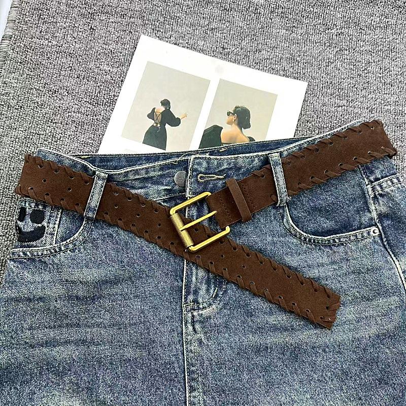 Vintage Suede Belts Ladies Gold Alloy Waist Buckle Dress Accessories Elegant Jeans Decorative