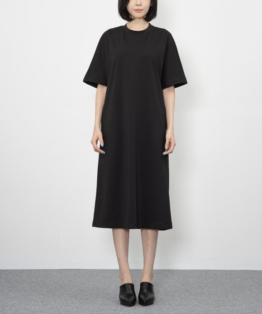RAW TO RAW Wrd006B Spandex Cotton Korean Sleeve Dress (Deep Black)