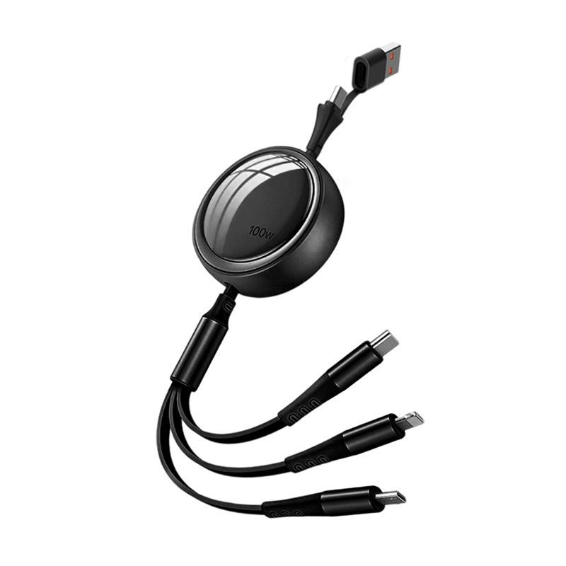 100W Fast-Charging Retractable Data Cable for Apple, Huawei, Android Type-C Devices