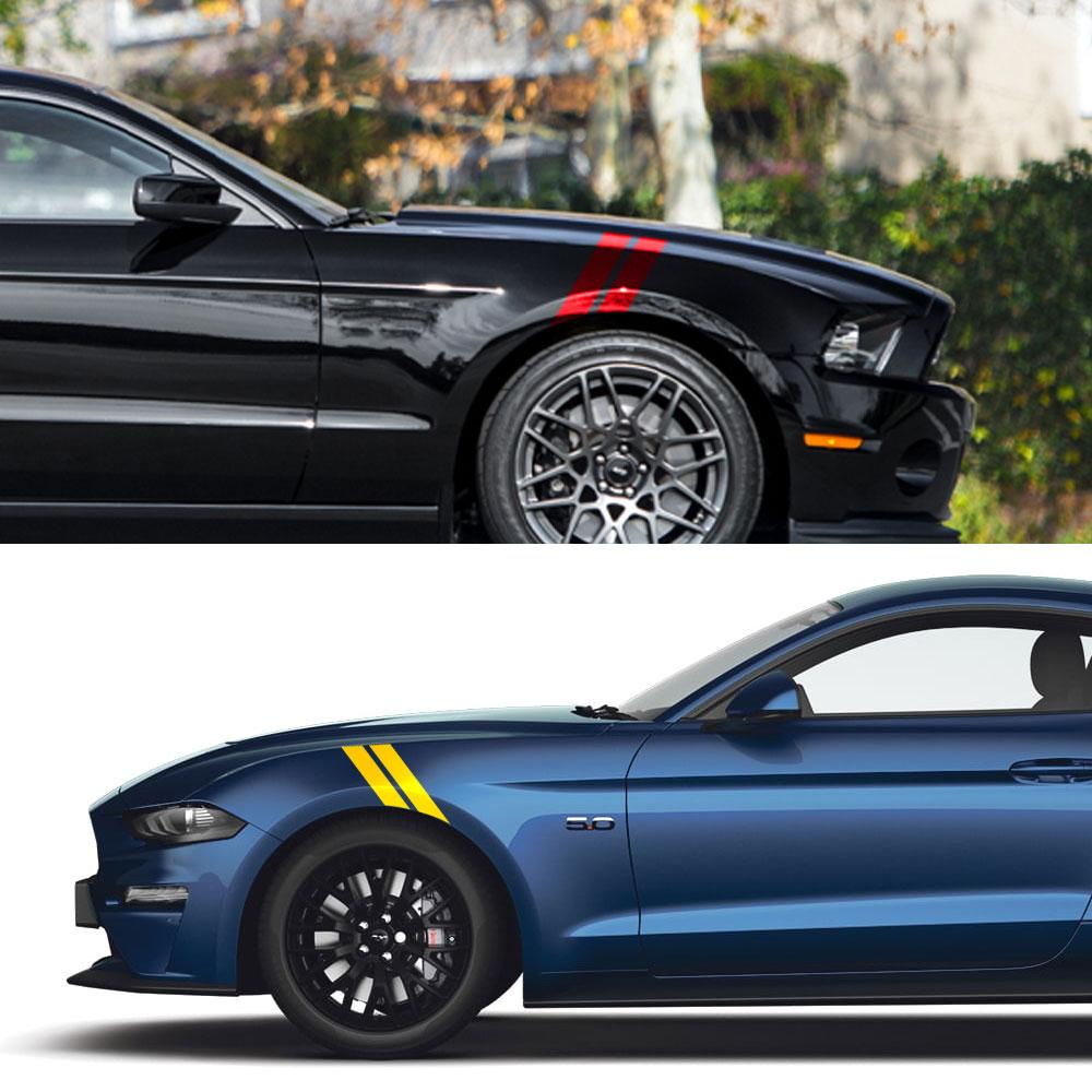 Car Double Bar Hood Fender Hash Mark Side For Ford Mustang GT500 GT350 GT Auto Graphics Stripes Sport Vinyl Decor Decal Kit