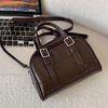 Shoulder Bag Retro Handbag Solid Color Boston Bag Fashion PU Bowling Bag  Travel