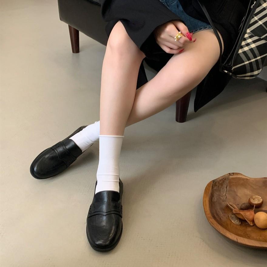 Leather retro brown round head small leather shoes British college loafers 2025 new deep mouth women's single shoes flat bottom