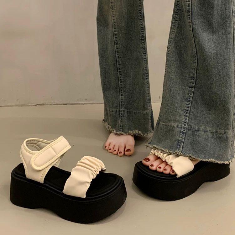 Supergave platform sandalen voor de zomer, luxe, nieuwe Franse stijl, wedge schoenen