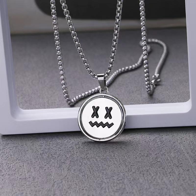 Rotating Smiley Face Necklace - Versatile Women's Long Sweater Chain, Hip Hop Jewelry for Men and Women