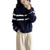 Contrasting striped zipper turtleneck sweater cardigan women's autumn and winter new design sense loose and thin versatile outerwear top