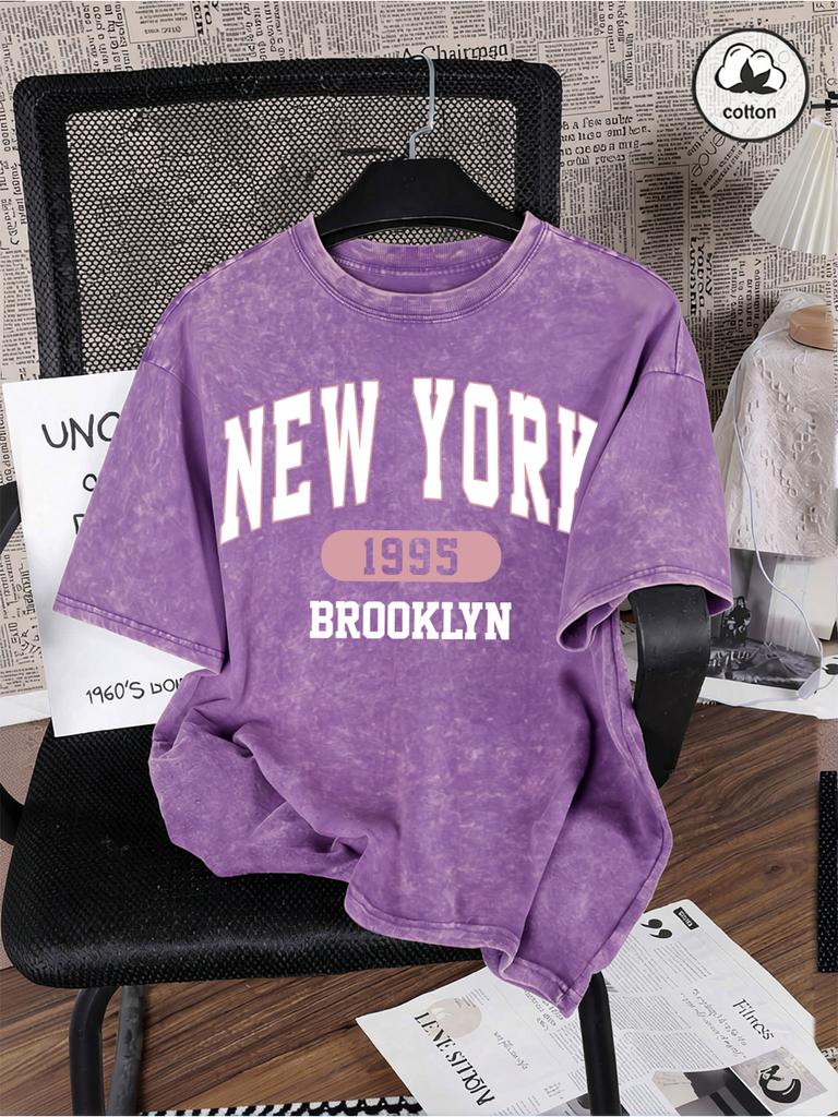New York City Brooklyn Print Washed TShirt Mens Cotton Oversized T Shirts Casual Short Sleeve ONeck Tops Summer Male Tees