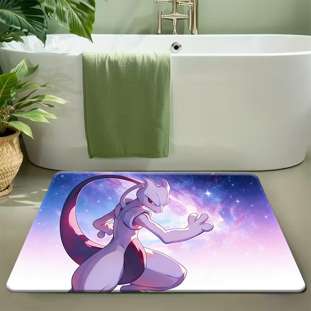 Rainbow Striped Eevee Evolution Family Print Non-slip Doormat, Soft Absorbent Floor Mat for Home Entrance Living Room Bedroom De 40x60cm
