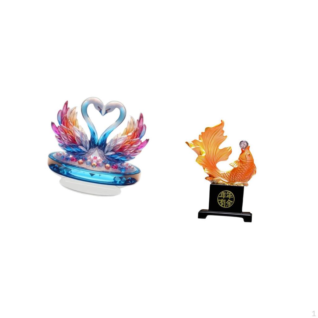 Acrylic Swan Fish Sculpture Resin Ornament Table Centerpiece Modern Crafts Chinese Animal Figurine
