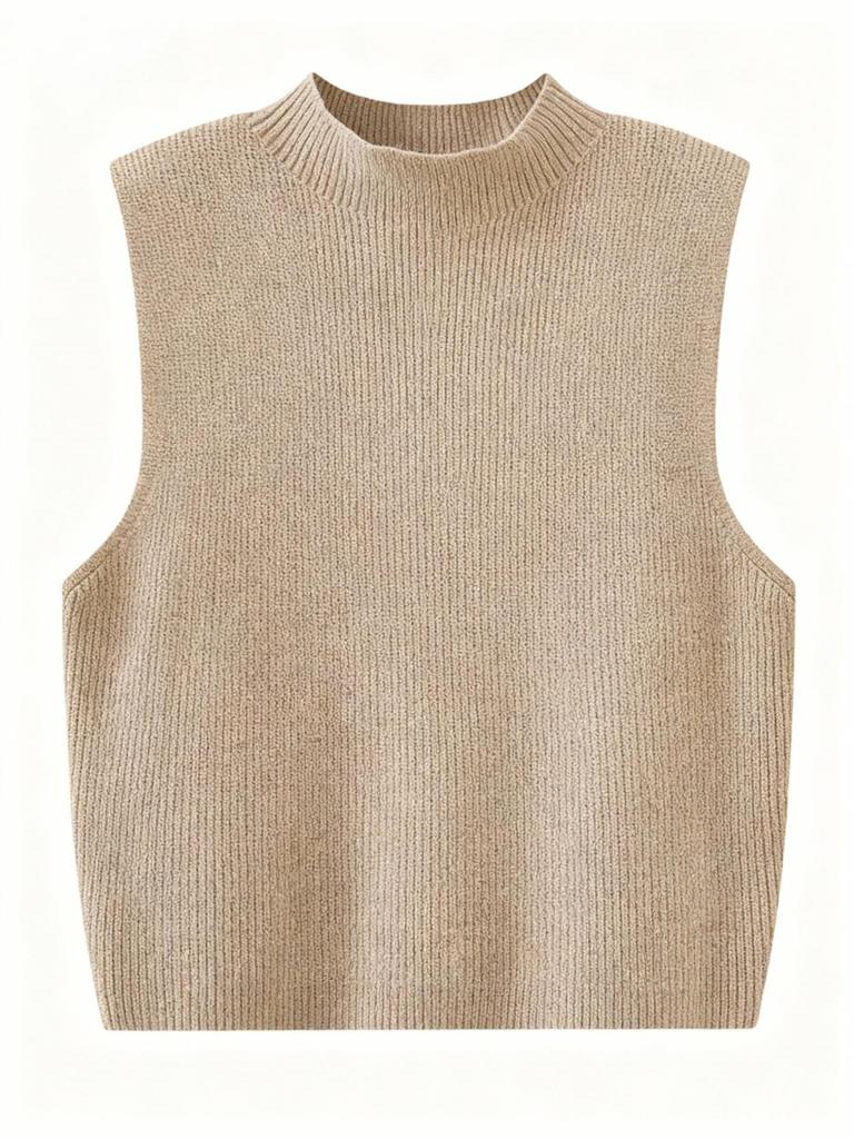 Women's Slim-Fit Sleeveless Knit Vest with Half-High Collar