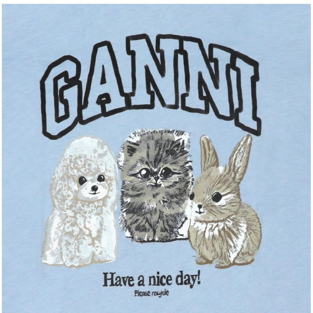 Ganni Animal Logo Print Women Short Sleeve Tee T4278 570