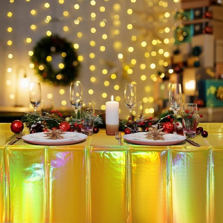 Color Changing Aluminum Film Tablecloth Disposable Water Resistant Stains Resistant For Instants Party Setups And Decoration