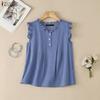 Women Casual Round Neck Solid Color Loose Sleeveless Vest Tops