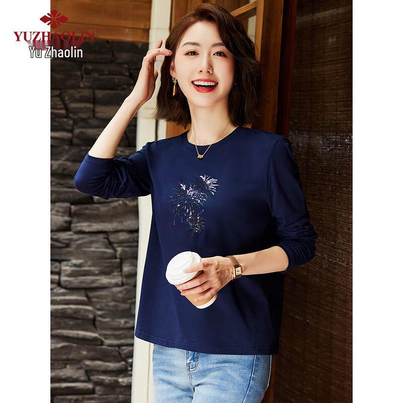YUZHAOLIN Women's Sequin Embroidered Long-Sleeve T-Shirt