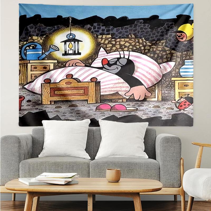 Krtek Print Tapestry, Backdrop, Easy Setup, Ideal for Bedroom, Office & Living Room, with Aesthetic Wall Hanging Decor.
