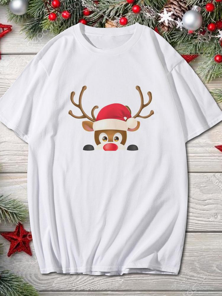 2025 Merry Christmas Women Holiday Fashion T Shirt Trend Graphic T-Shirts Holiday Tshirt New Year O-Neck Cartoon Top Xmas Gifts