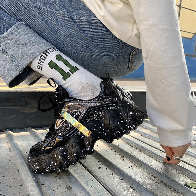 TUINANLE Reflective Chunky Sneakers Women Fashion Glitter Bling Vulcanized Shoes Woman Designer Platform Sneakers Shoes