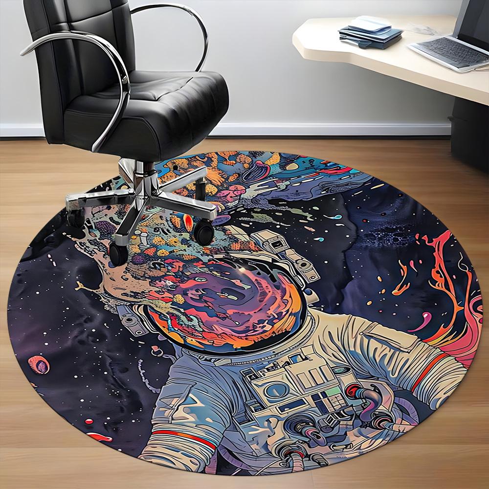 1PC Astronaut Galaxy Office Round Area Rug, Indoor Mat Suitable ForOffice, Under Office Chairs Bedroom Living Room Home Decor, Room Deco F012