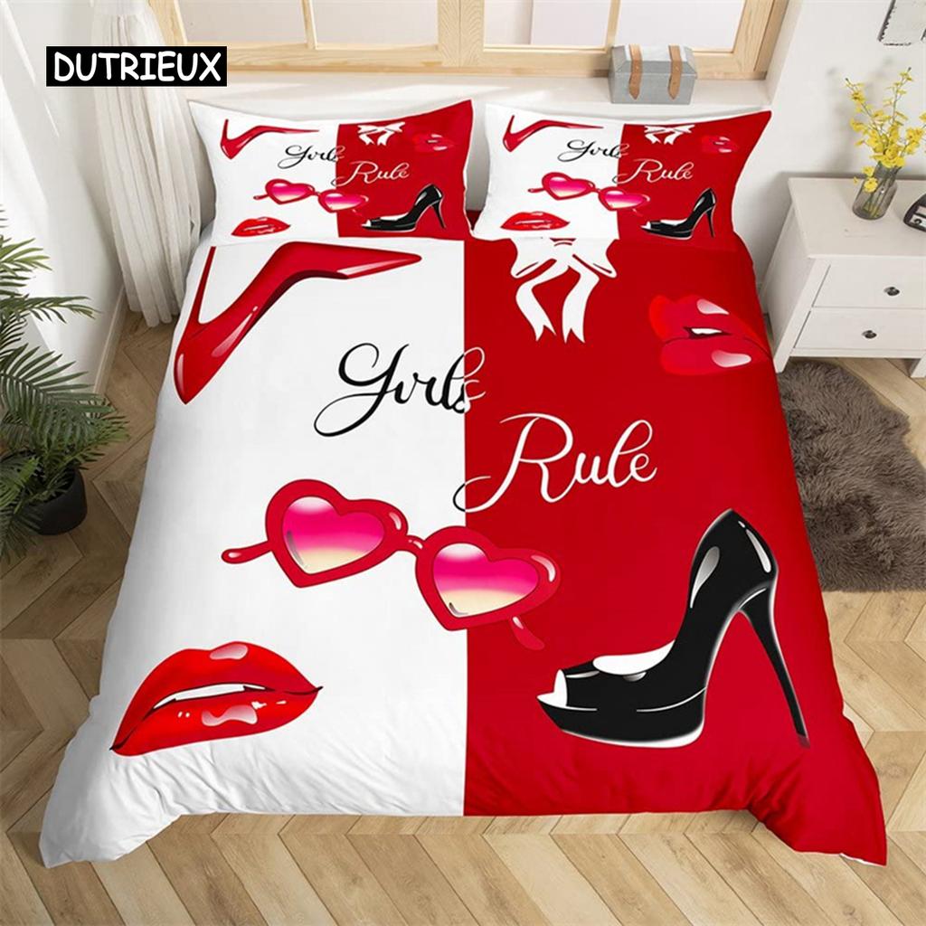 Flower Butterfly High Heels Duvet Cover King Fantasy Glitter Quilt Cover Polyester Romantic Theme Bedding Set Valentine Day Gift