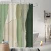 1Pc Modern Abstract Textured Shower Curtain, Green & Beige, Polyester Patchwork,Machine Washable,Fade Resistant,Woven Bath Decor