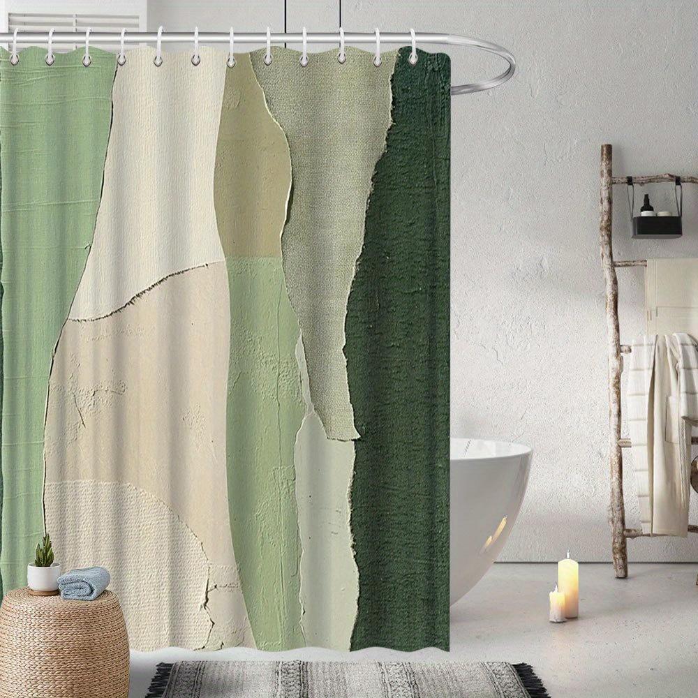 

1Pc Modern Abstract Textured Shower Curtain, Green & Beige, Polyester Patchwork,Machine Washable,Fade Resistant,Woven Bath Decor W60H190(CM)-1 Pcs