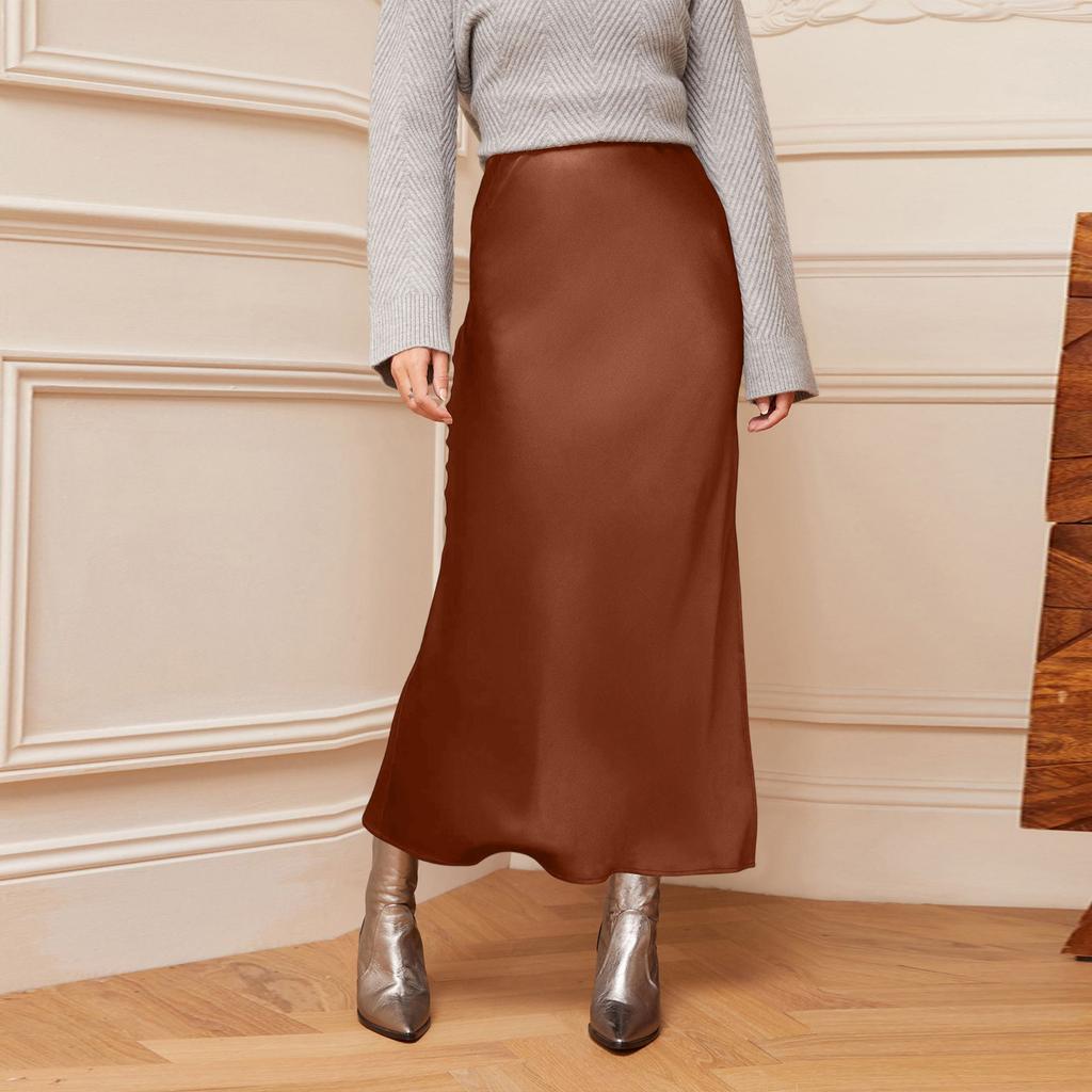 Women's Color Hip Hugging High Waist Slit Skirt