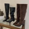Concise Square Low Heels Woman Over The Knee Long Boots Autumn Winter Fashion Pointed Toe Party Dress Shoes