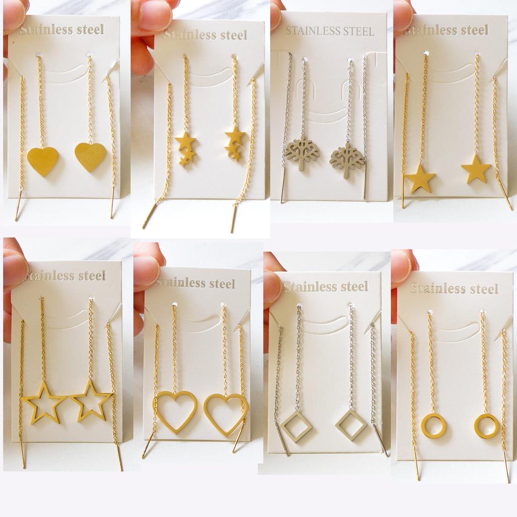 1Pairs Danles Pendants Drop Earrings Stainless Steel 18k Gold Plated Tassel Chains Long Earrings for Women Accessories Party