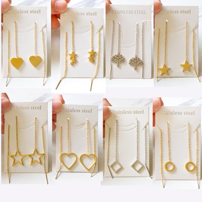 1Pairs Danles Pendants Drop Earrings Stainless Steel 18k Gold Plated Tassel Chains Long Earrings for Women Accessories Party