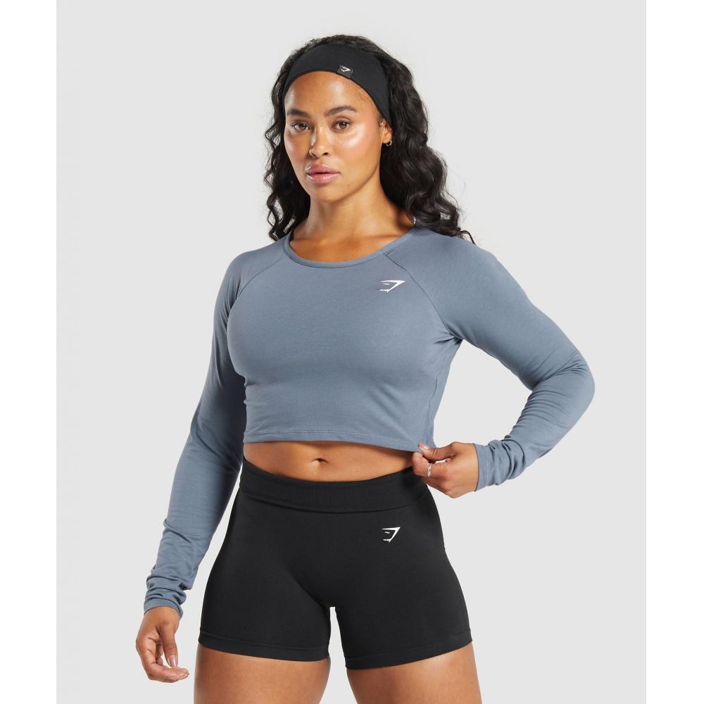 

Gymshark Lifting Essential Long Sleeve Crop Top Iron Blue B7a2l Uctm XXS