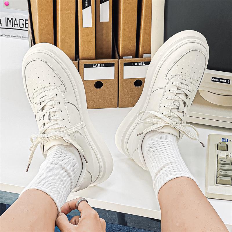 Genuine leather men's board shoes Trendy casual minimalist style Outdoor Youth Adult Activity Walking Breathable White Shoes