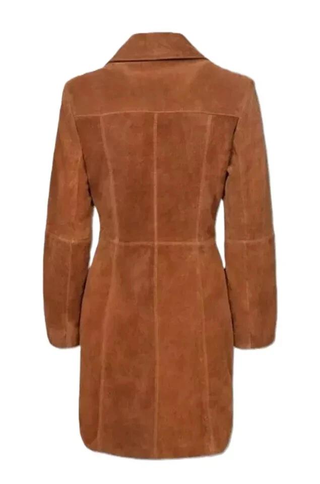 New Classic Designer Trench Coat Women's Brown Suede Lambskin Leather Knee-Length