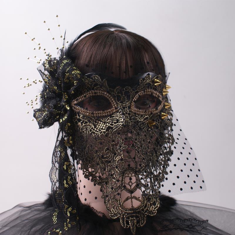 Halloween Gold Full Face Mask: Mysterious Singer Dance Veil for Adults