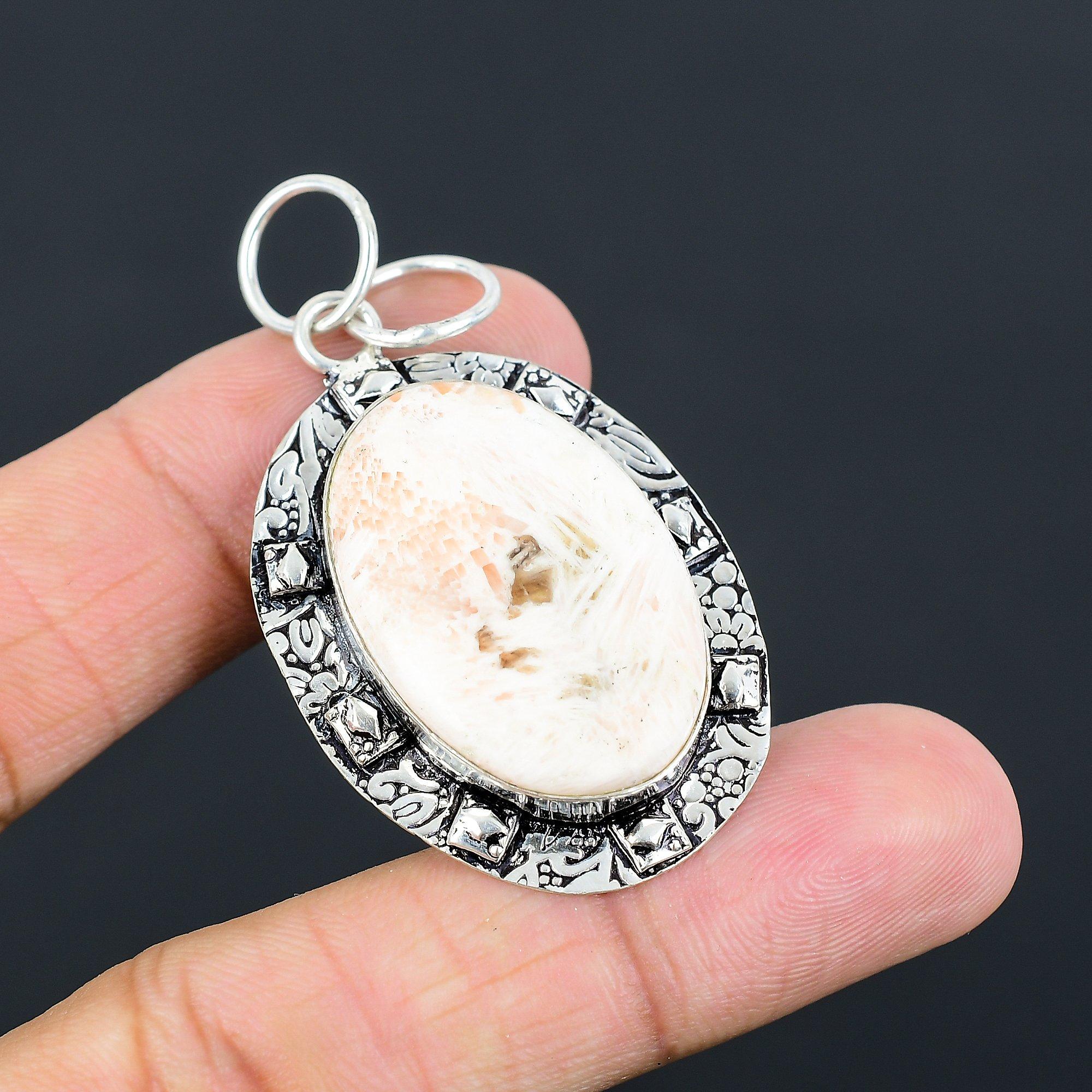 Mothers day Sale Natural Scolecite Sterling Silver Anniversary Pendant Jewelry