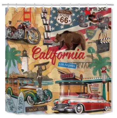Car Travel Through America Retro Trip Sexy Girl Shower Curtain Set Route 66 Bathroom Fabric Curtains For Bathtub Decor With Hook