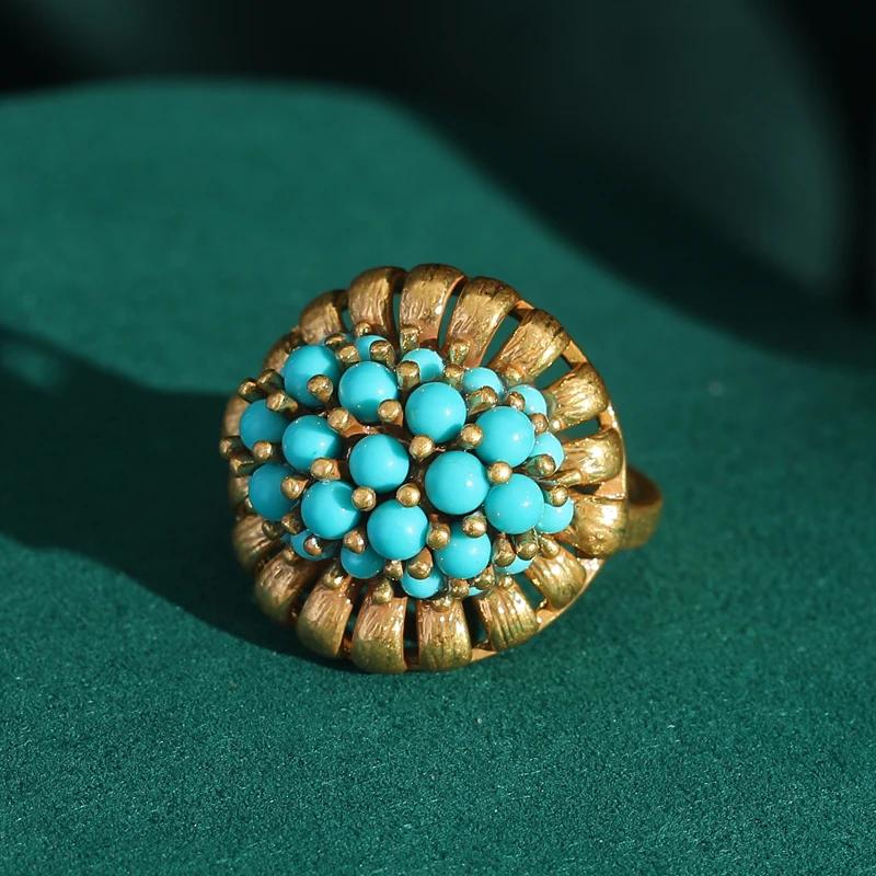 Natural Beads Blue Rings Stones Boho Luxury Tree Leaf Copper Vintage Antique Women's Accessories High End Brand Jewelry 2025 CLE