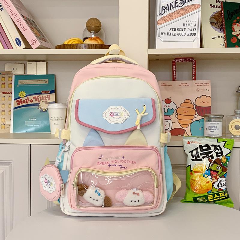 School Bag 2025 New Ins Cute College Style Versatile High Value Large Capacity Multi-compartment School Bag Sweet Backpack
