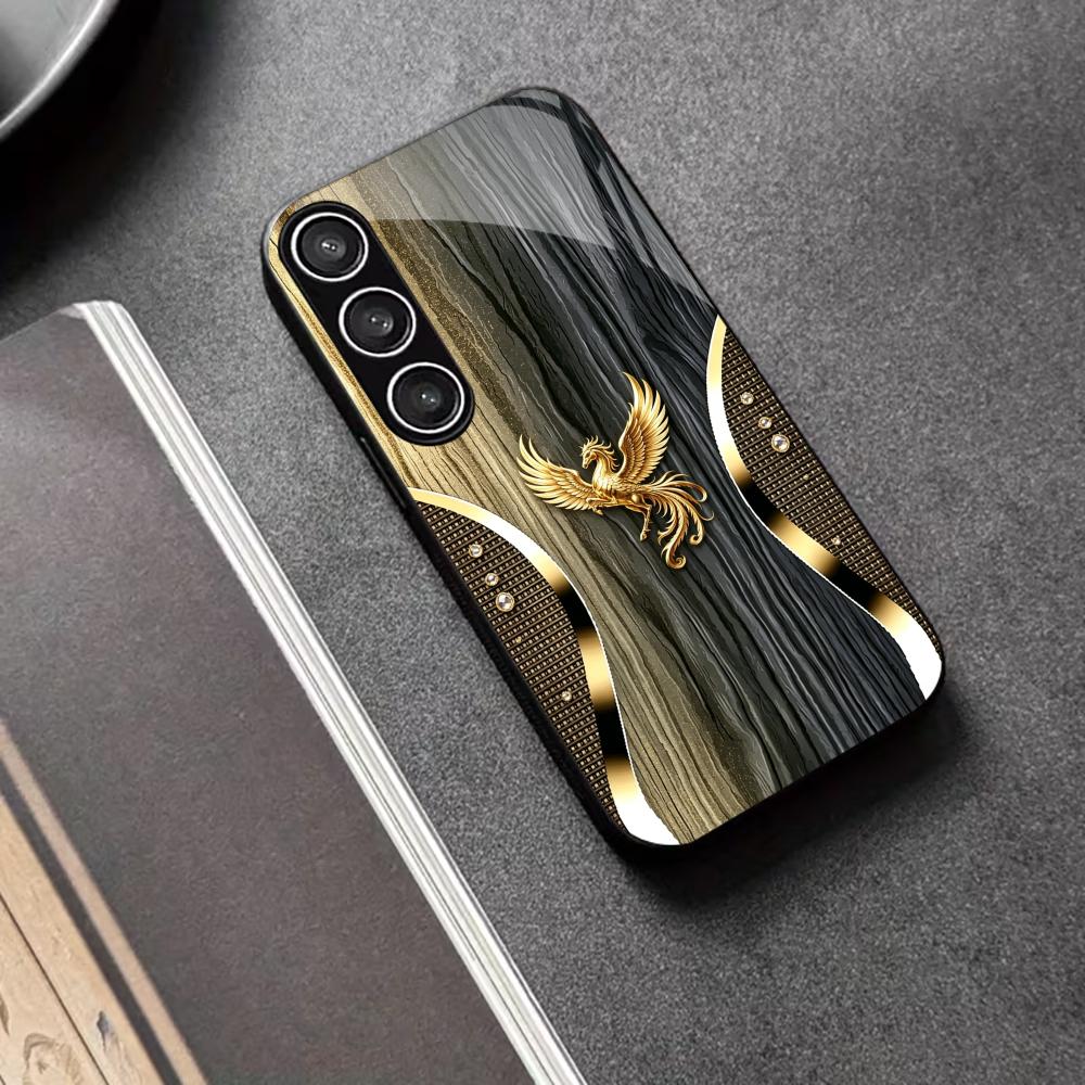 Wood Grain & Gold Phoenix phone case glass s26 ultra case s25 ultra case for Samsung Galaxy S26 S25 S24 S23 S22 FE Ultra Plus