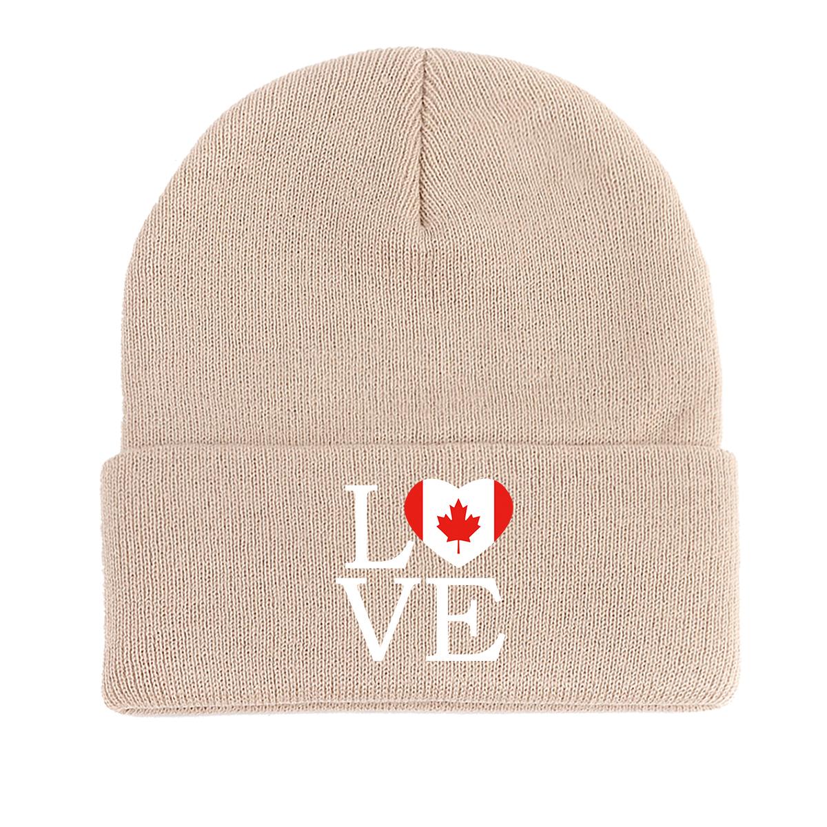 

LOVE Canada Flag Print Knitted Hat Beanie, Patriotic Man Cap Elastic Lightweight Solid Color Pompom Beanies Knit Cap Beanie as the picture