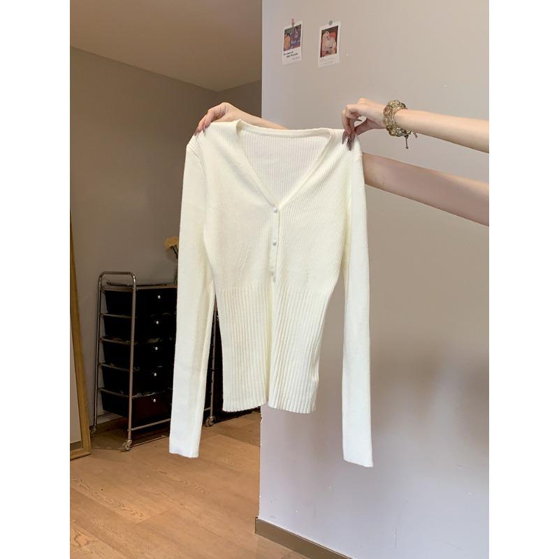 Chic collar gentle wind knitted sweater women's autumn and winter waist slim long sleeve bottom top