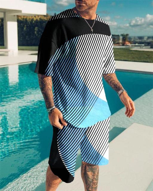 Summer Sportswear T-Shirt Men's Sportswear Suit Casual O-Neck Men's Shorts Two-Piece Clothes Harajuku