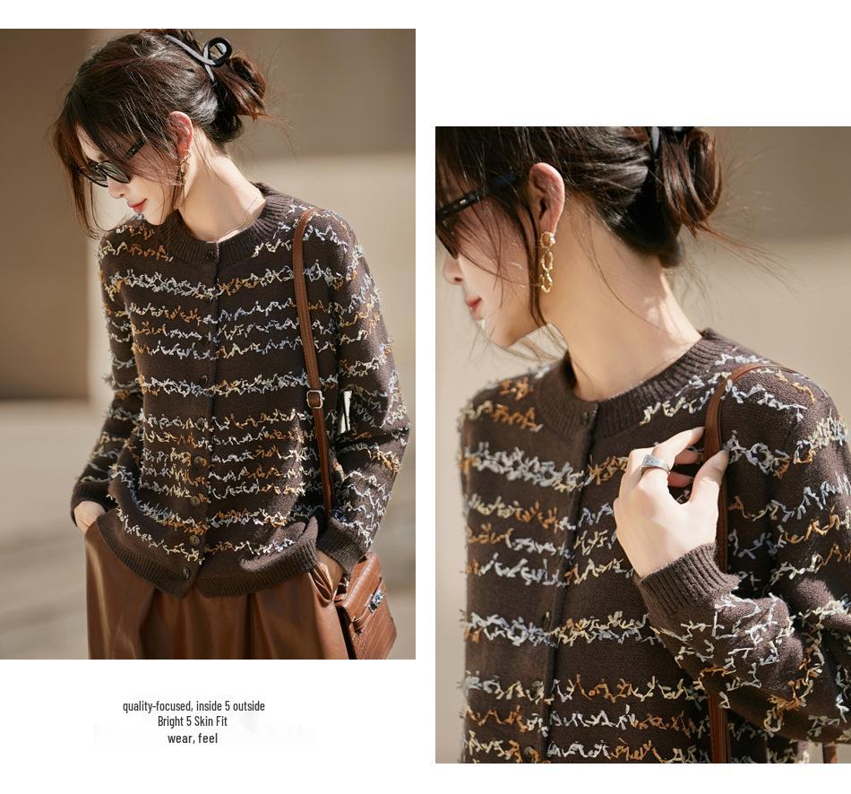 Butterfly Gauze Color Block Retro Cardigan – Stylish, Slimming, Long Sleeve Knitwear for Autumn/Winter