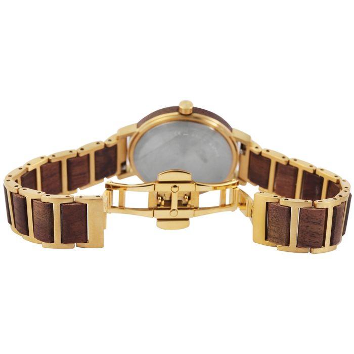 Montre - RAPTOR - Beauty - Doré / marron - Bracelet acier inox &amp; bois de noyer - Boîtier 32 mm