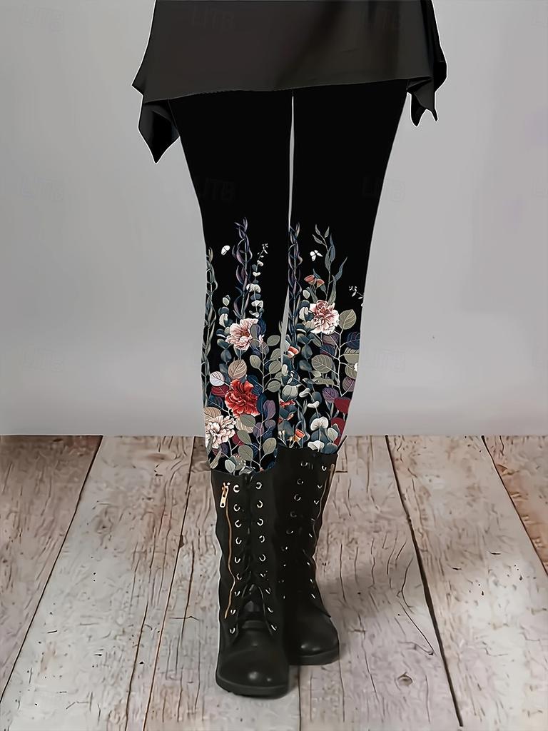 Women's Leggings Vintage Flower Pattern 3D Printed Outdoor Trousers Stretch Elastic Waist Fall Winter Festival Streetwear