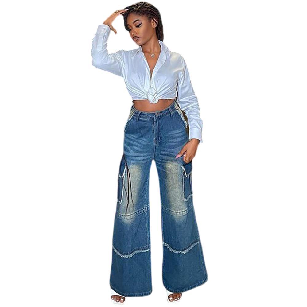 European and American Women's Retro High-Waist Wide-Leg Jeans