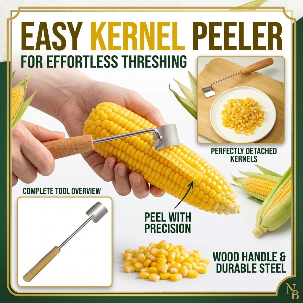 Stainless Steel Corn Peeler with Wooden Handle Manual Corn Stripper Tool for Efficient Kernel Removal from Cob