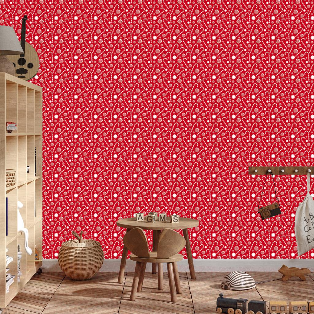 Christmas wallpaper mint red and coral motifs 50x1000