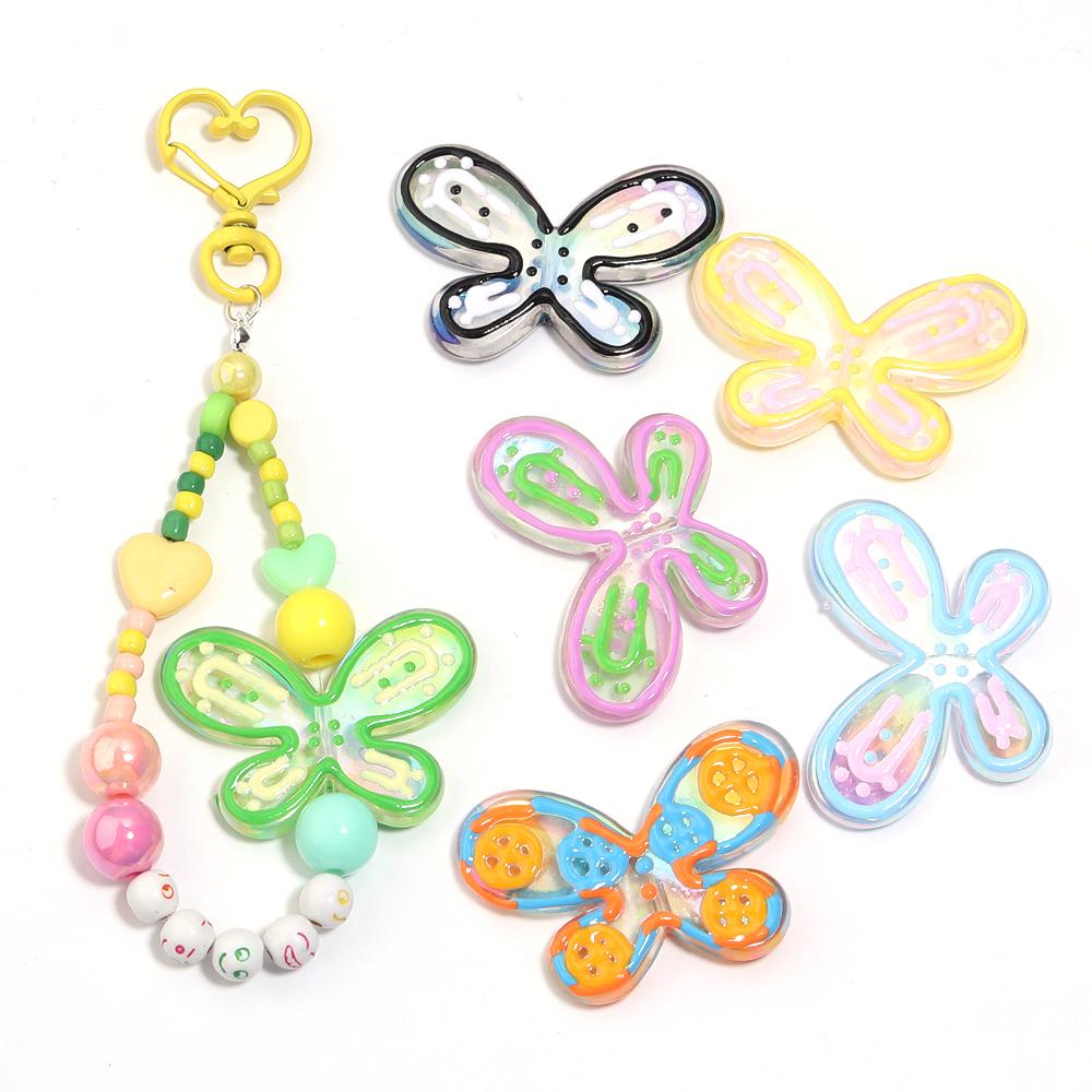 5pcs 46x32mm Butterfly Acrylic Beads Colorful Oil Dripping Loose Beads For Jewelry Making DIY Necklace Earrings Phone Key Chain
