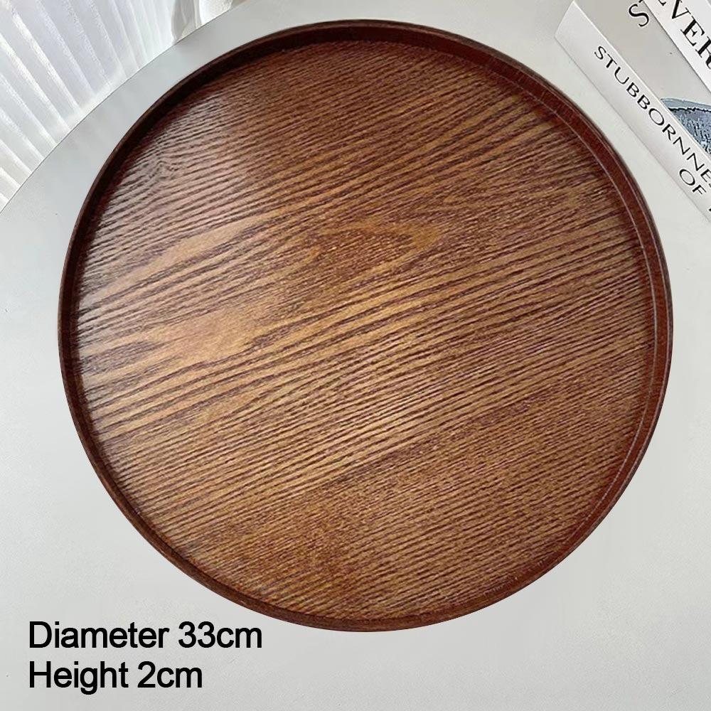 Vintage Round Serving Tray Wooden 21/24/27/30/33cm Decorative Tray Food Bread Pan Coffee Home Table