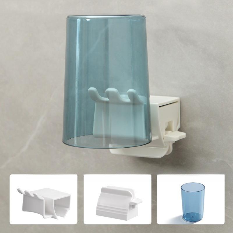 Toothbrush Cup Wall-mounted Storage Rack Toothpaste Squeezer Lazy Punch-free Toothbrush Holder Mouthwash Cup Bathroom Set