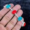 Italian Red Coral, Turquoise Gemstone 925 Sterling Silver Bracelet 7-8" MM-3490